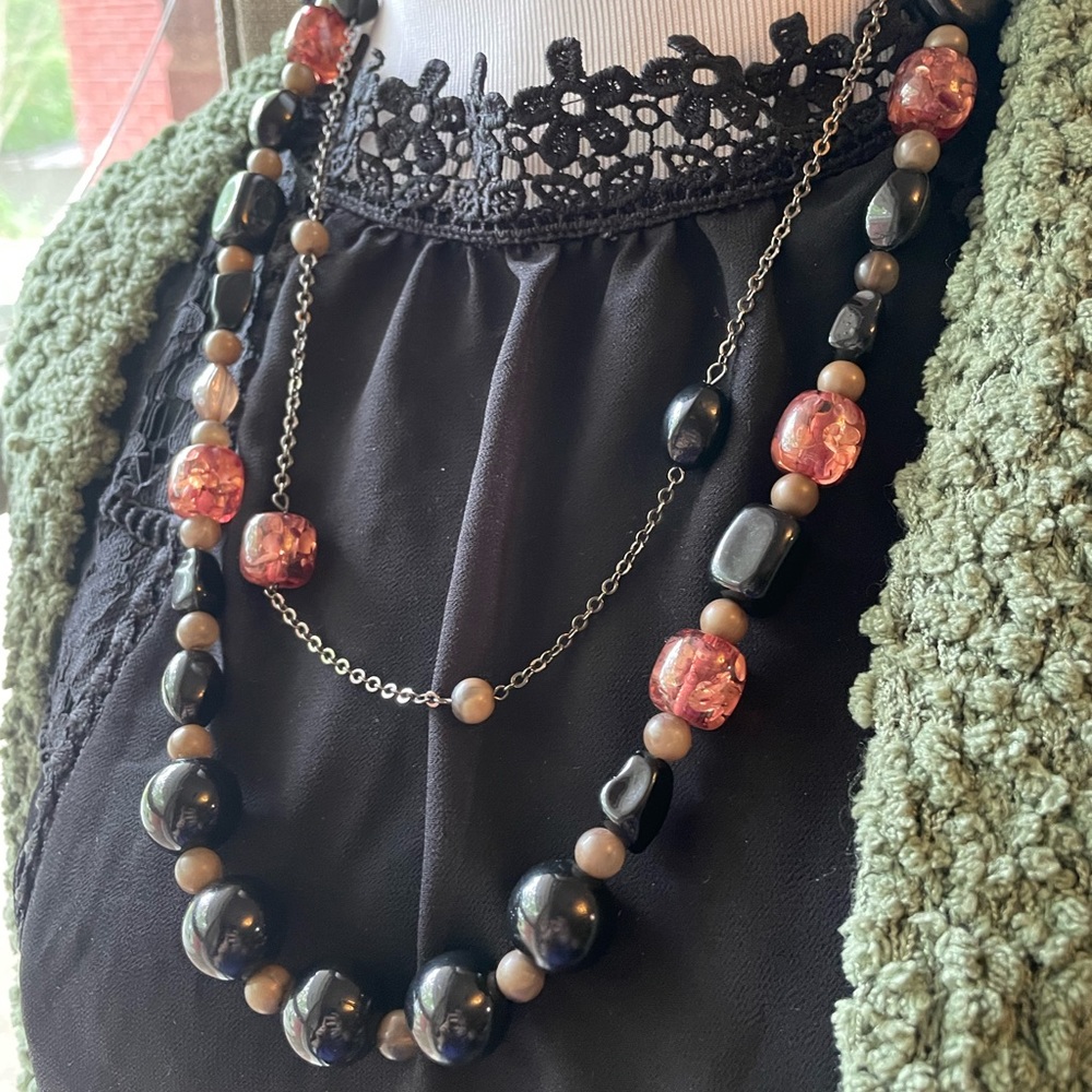 Faux Amber Double Strand Necklace